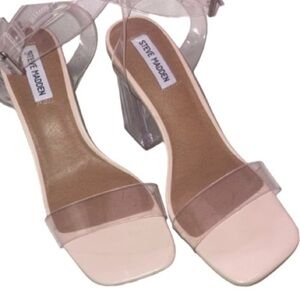 New Steve Madden Hundred Clear Ankle Strap Block Heels  Size 9.5